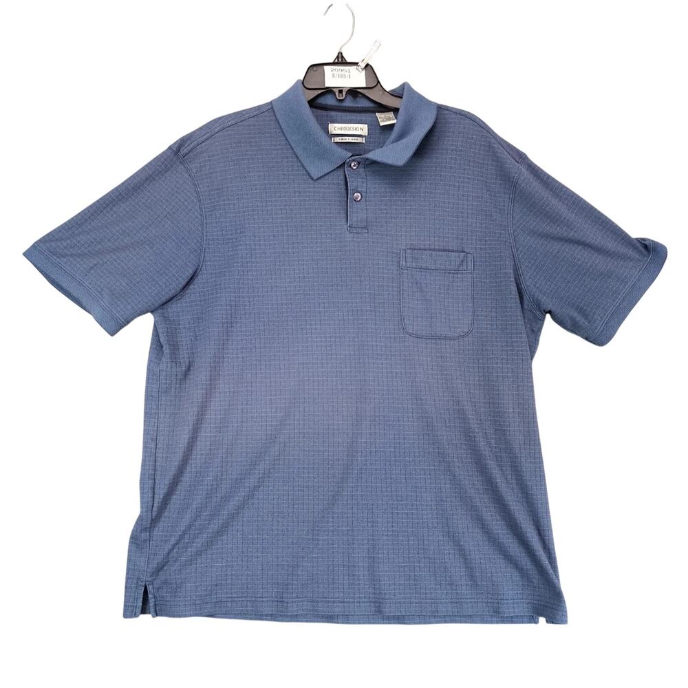 Vtg Chereskin Swift-Dry Navy Grid Polo Shirt Men's L Short Sleeve Pocket Golf